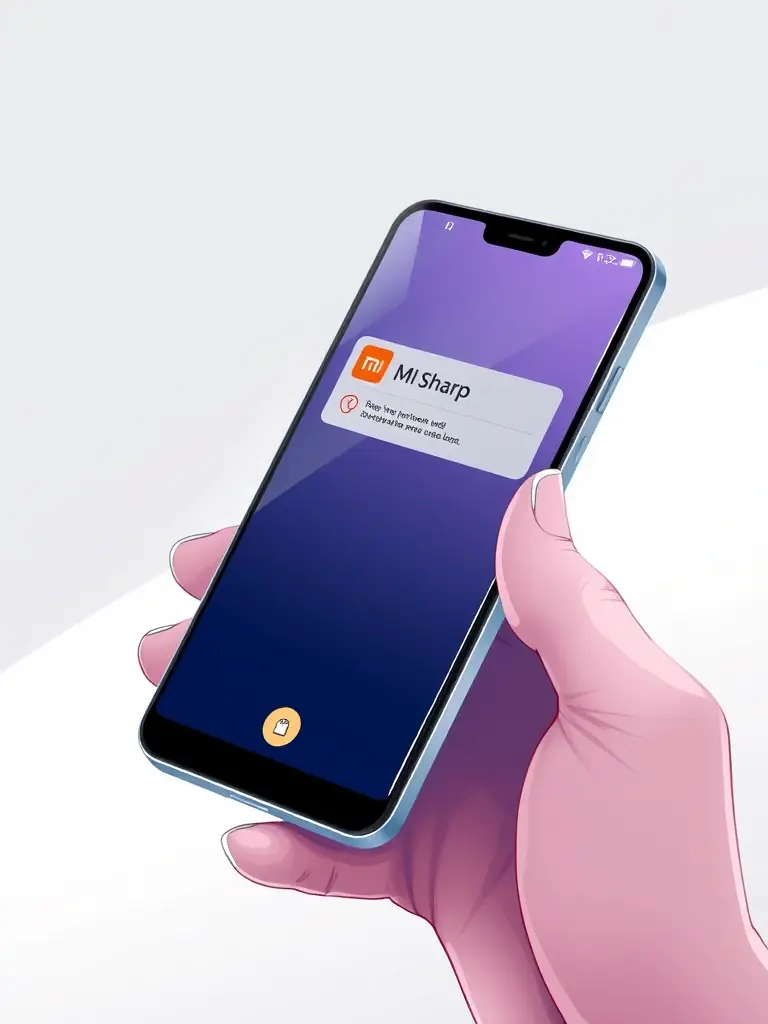 A smartphone displaying the Mi Sharp app interface with a notification indicating a new job request, highlighting the ease of access to new opportunities.