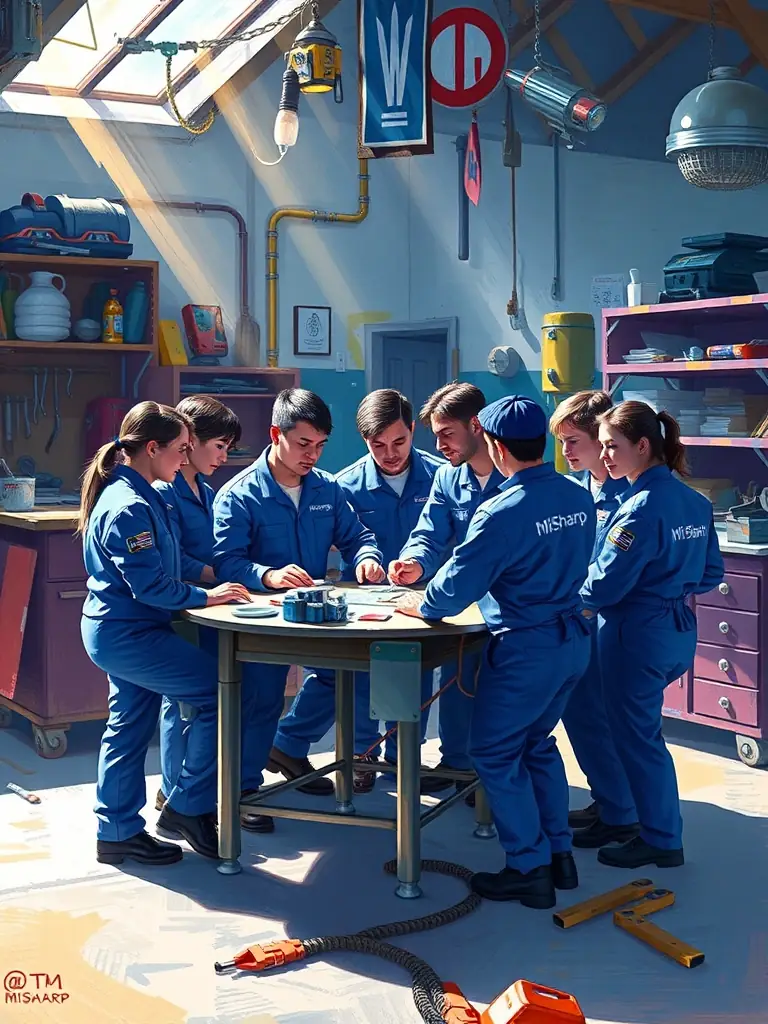 A group of Mi Sharp certified technicians participating in a training session, emphasizing the commitment to professional development and skill enhancement.